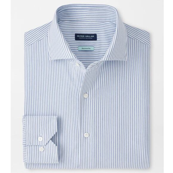Peter Millar -L- Crown Crafted Brookhaven Blue Frost Stripe Shirt NWT $250